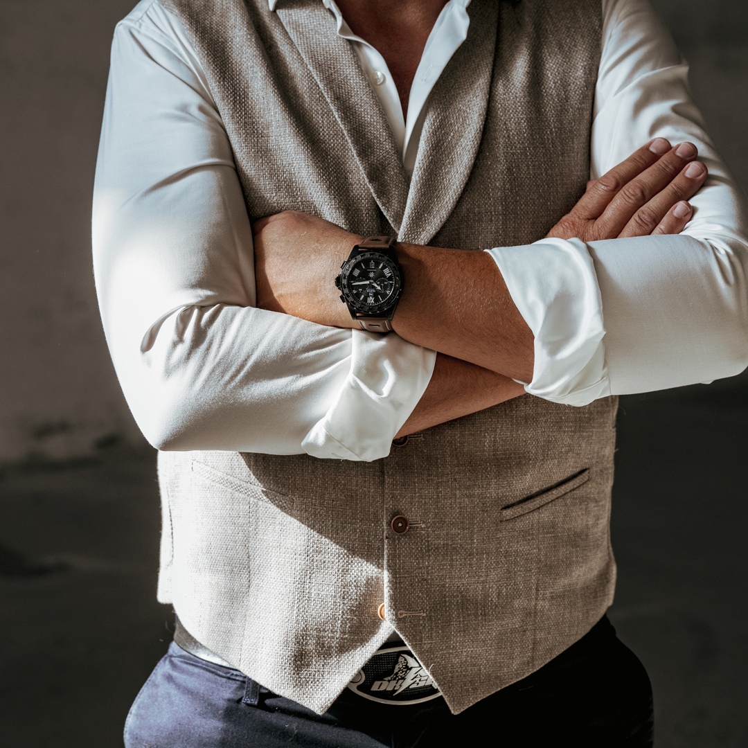 Trauffer Chrono Schwarz / braunes Leder mit Chüehli