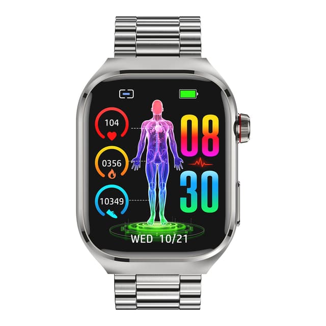 Smartur med metalarmbånd EKG, puls, blodtryk, søvn, skridttæller Sølv