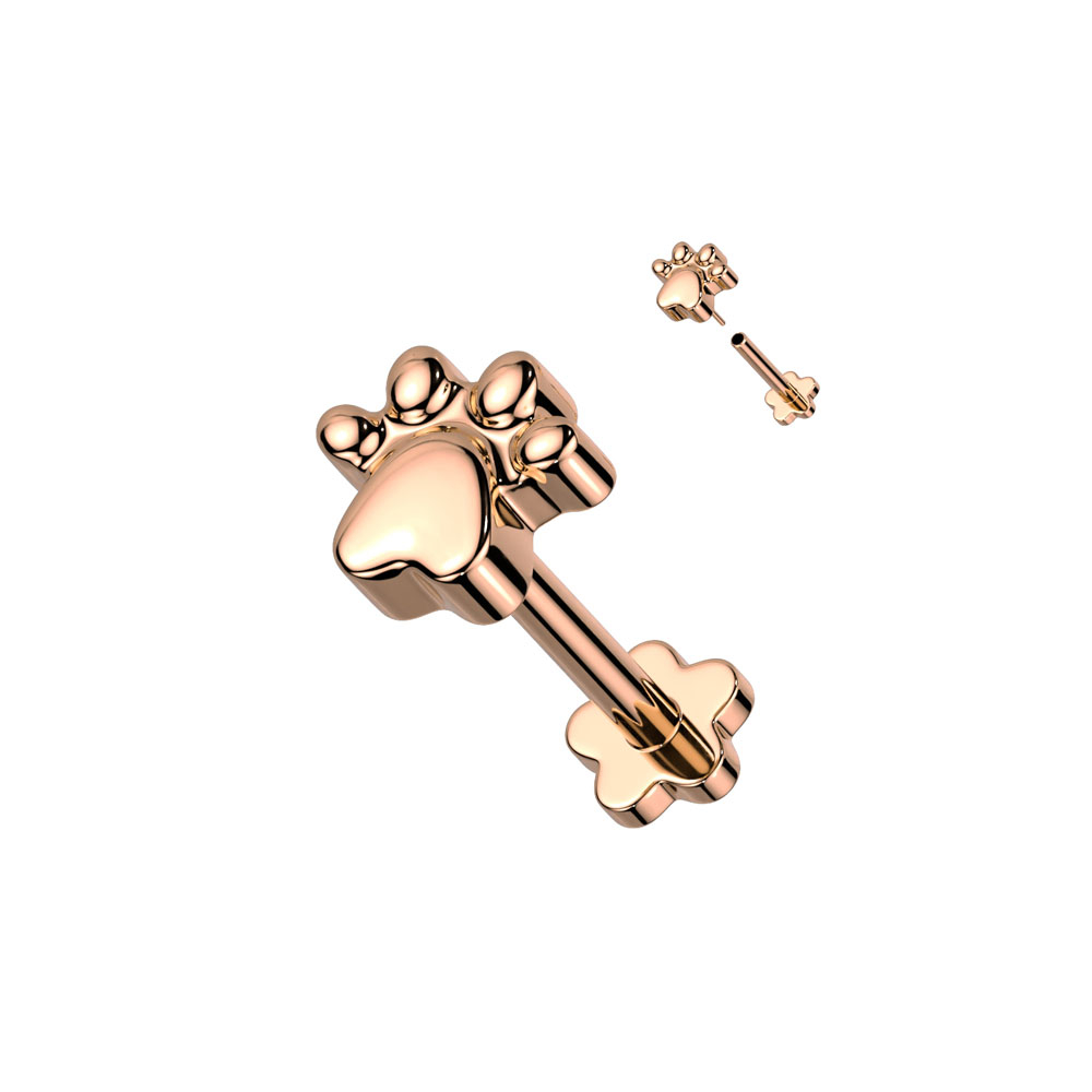 (8mm) Labret / Monroe / Helix G23 Titan Lippen Piercing Einsteckverschluss Pfote - Roségold