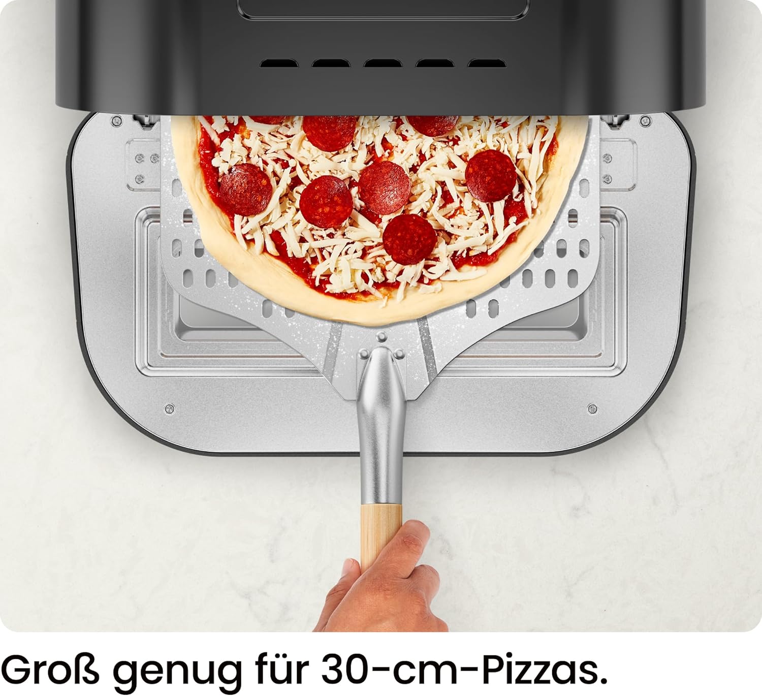 CHEFMAN Elektrischer Pizzaofen für drinnen und draußen, tragbarer 30-cm-Pizzaofen für neapolitanische, New Yorker, dünne Kruste und Pfannen-Pizza, Pizzastein und Pizzaschieber, schwarz