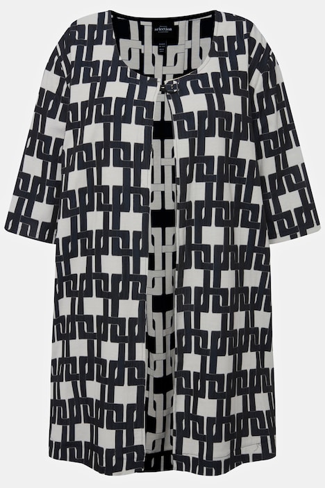 Blusenjacke, grafisches Design, Rundhals, 3/4-Ärmel