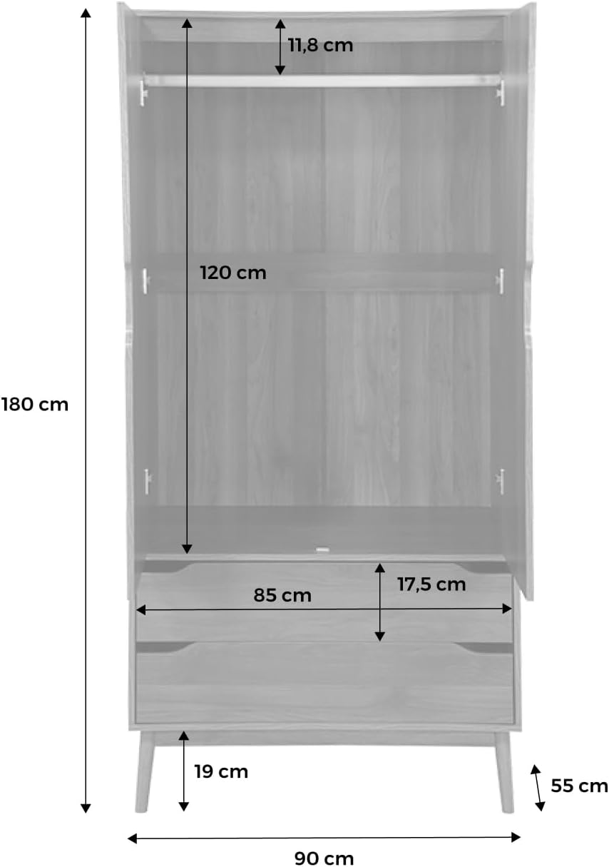 sweeek - Kleiderschrank im Vintage-Stil mit Holzdekor, 2 Türen, 2 Schubladen, 1 Kleiderstange - Nepal