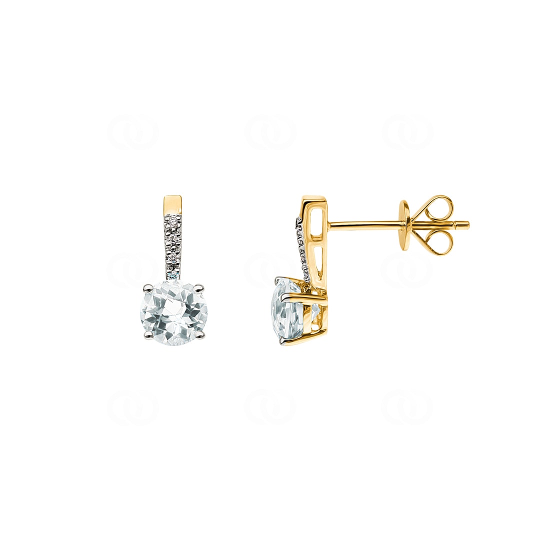 Ohrstecker 750/18 K Gelbgold mit grünem Amethyst rund und Diamanten 0.02 ct H/si