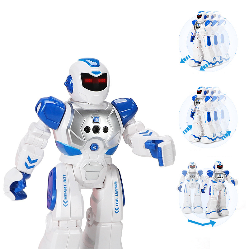 (27x16cm) Tanzender USB Party Roboter Kinder Spielzeug Ferngesteuerter Robot mit LED Augen / Gesten Steuerung inkl. Controller - Weiss / Rot