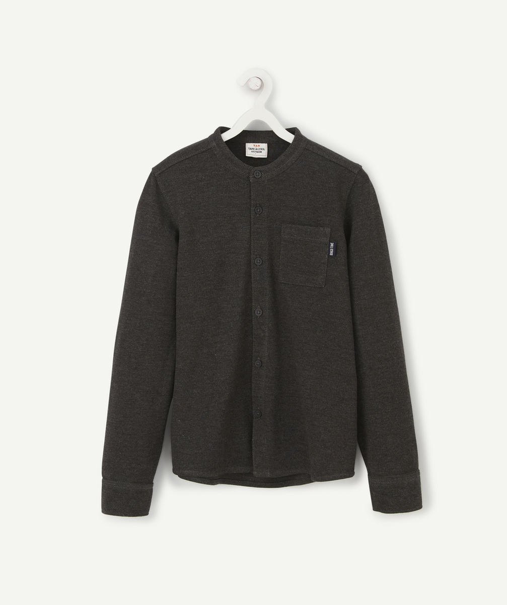 CHEMISE GARÇON GRISE EFFET COTON PIQUÉ AVEC POCHE