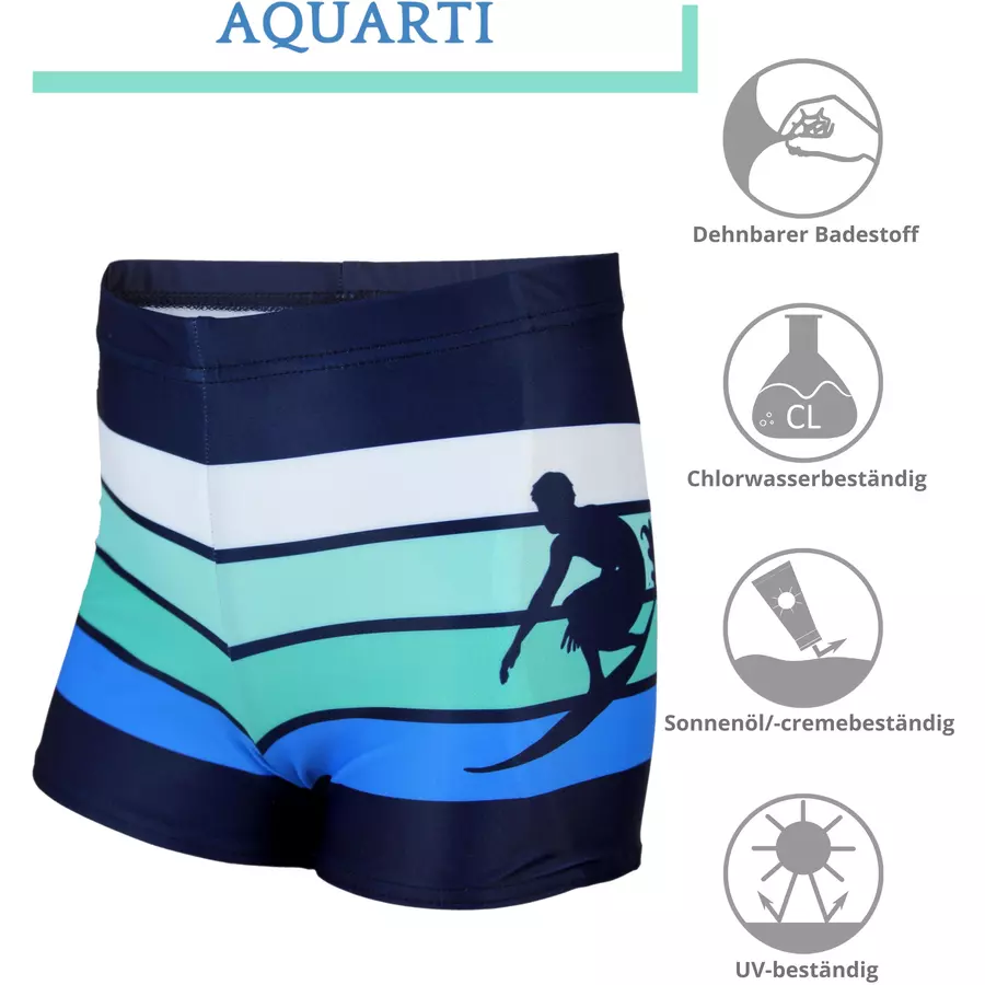 Aquarti Jungen Badehose Gestreift mit Motiven grünweiß