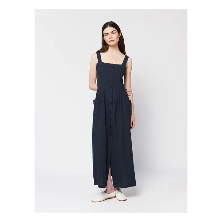 Bobo Choses Robe Boutonnée Coton et Lin - Collection Femme  | Bleu nuit