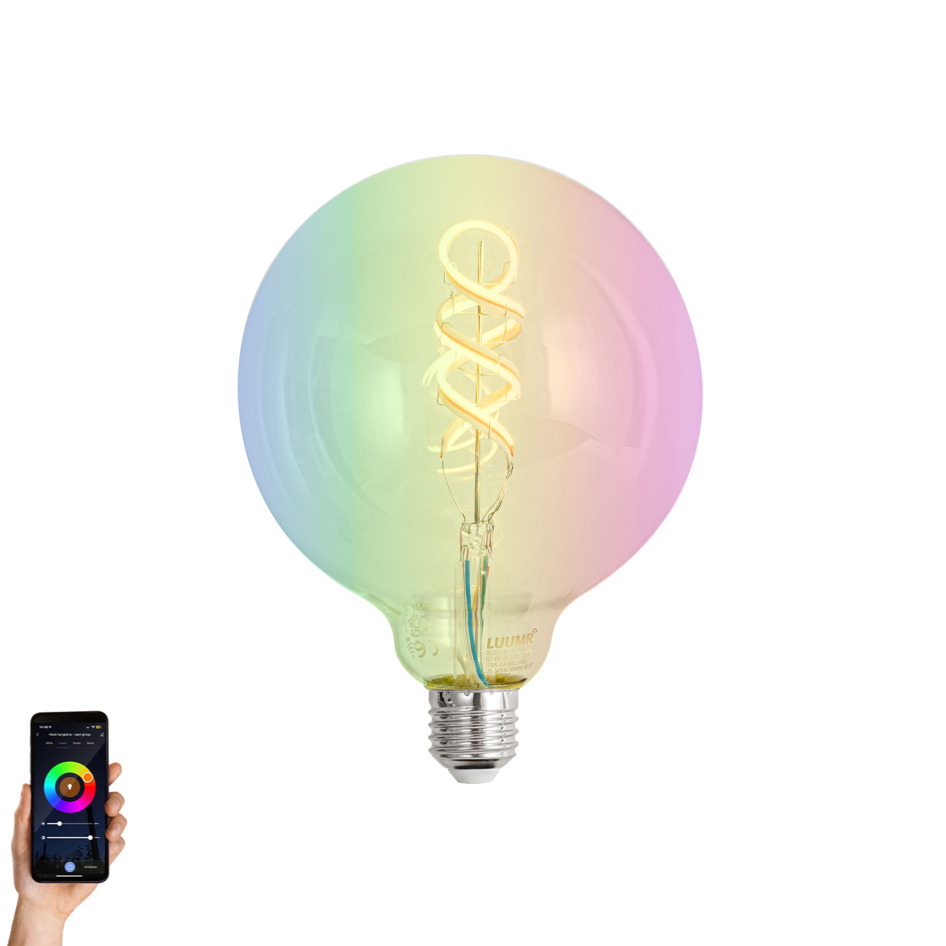 Smart E27 dimbare LED lamp G125 helder RGBW 4W 250 lm 2700K