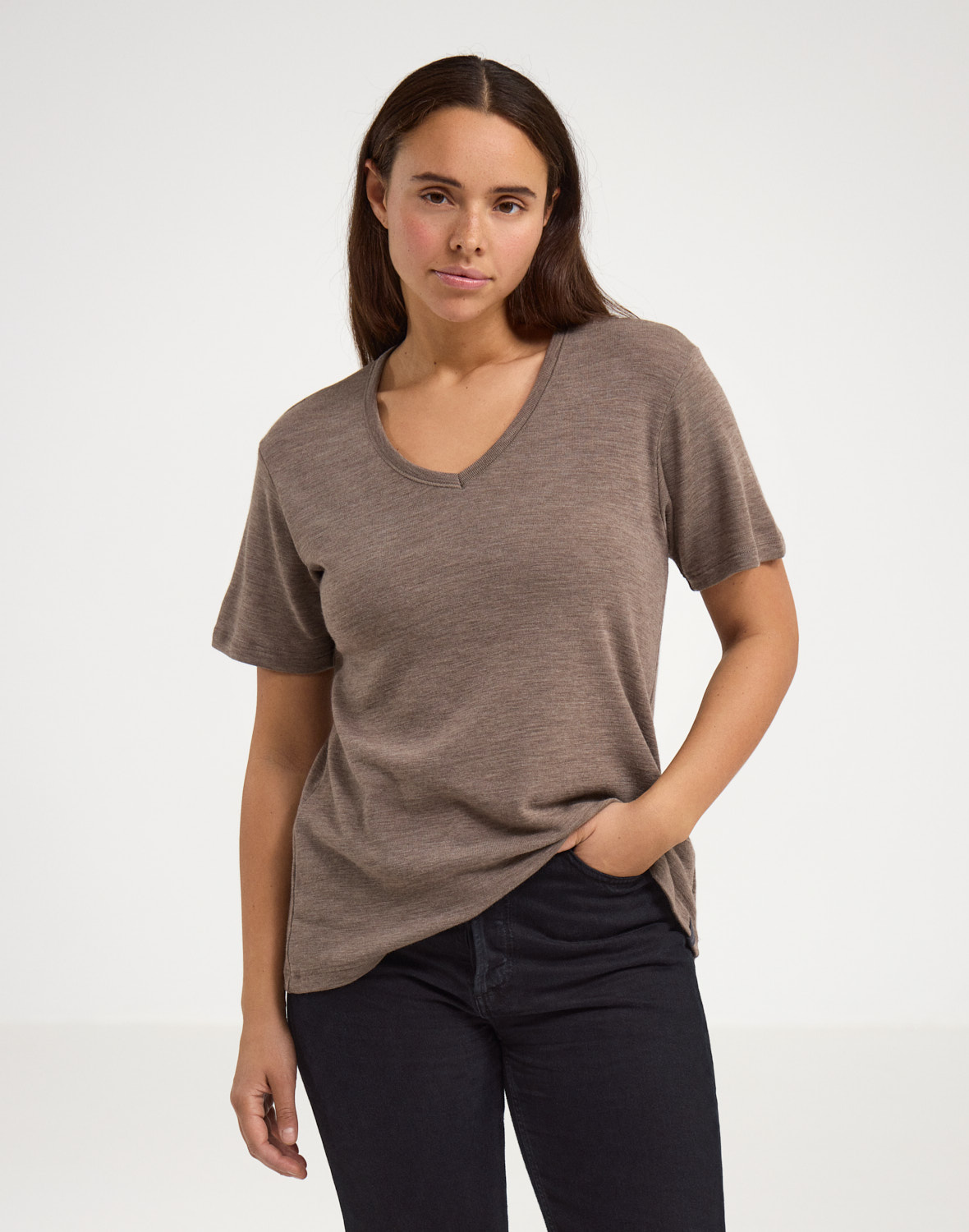 T-shirt met v-hals van merinwol voor dames