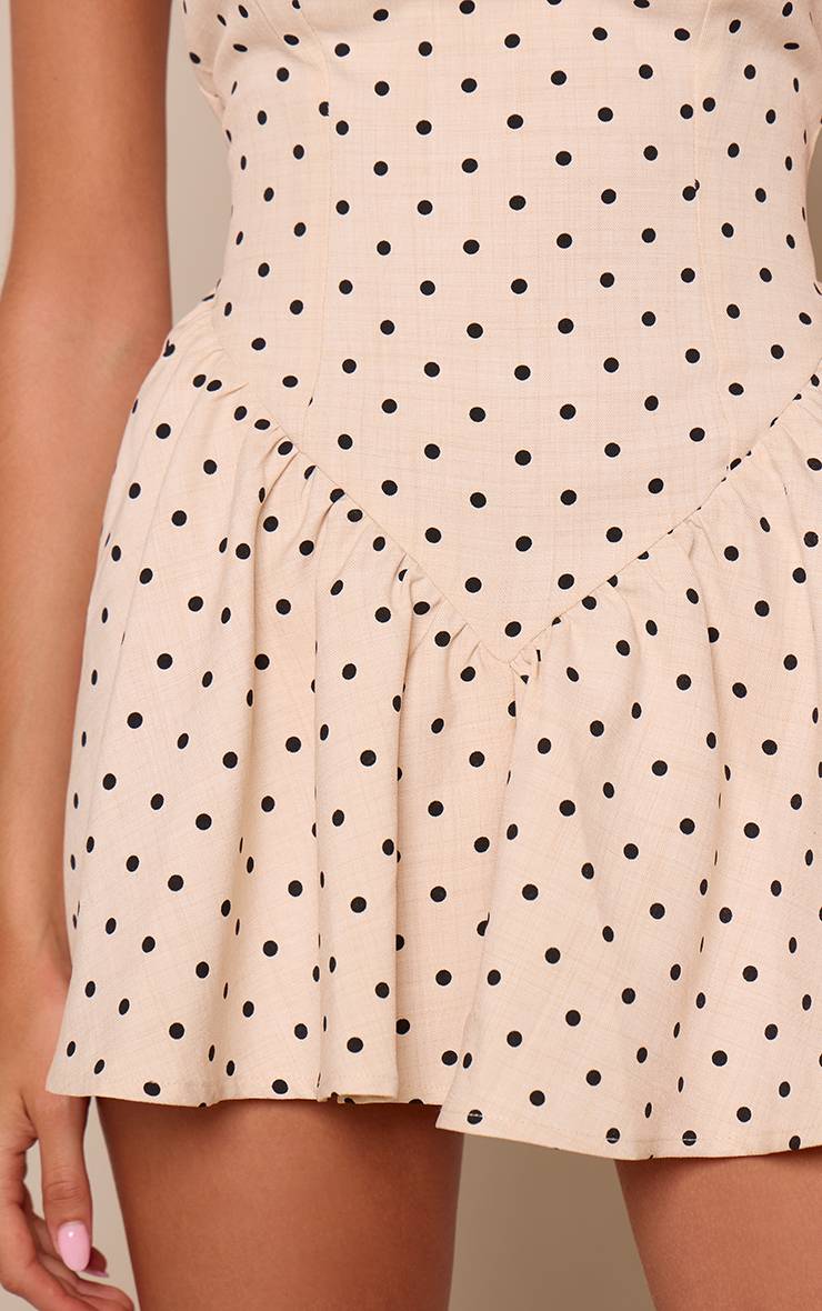 Crème Combi-short Fluide À Pois Avec Col Licou Tissé
