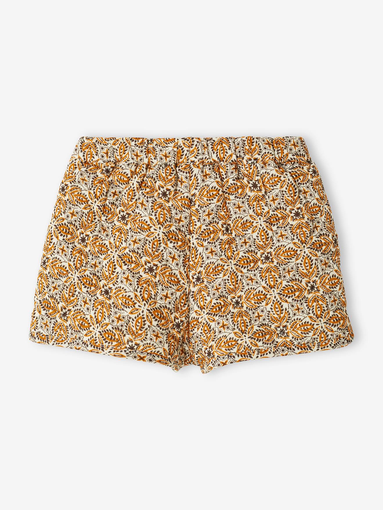 Calções estilo kilt em tom cru com estampa para meninas