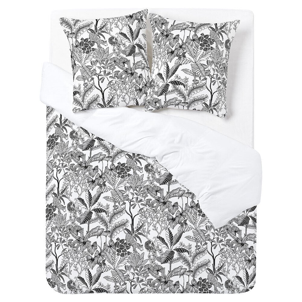Parure de lit 2 personnes 240x220cm réversible jungle noir et blanc