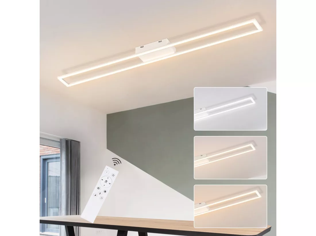 NETTLIFE Plafonnier LED Salon Moderne 108CM 40W Dimmable avec Télécommande pour Chambre Bureau Couloir