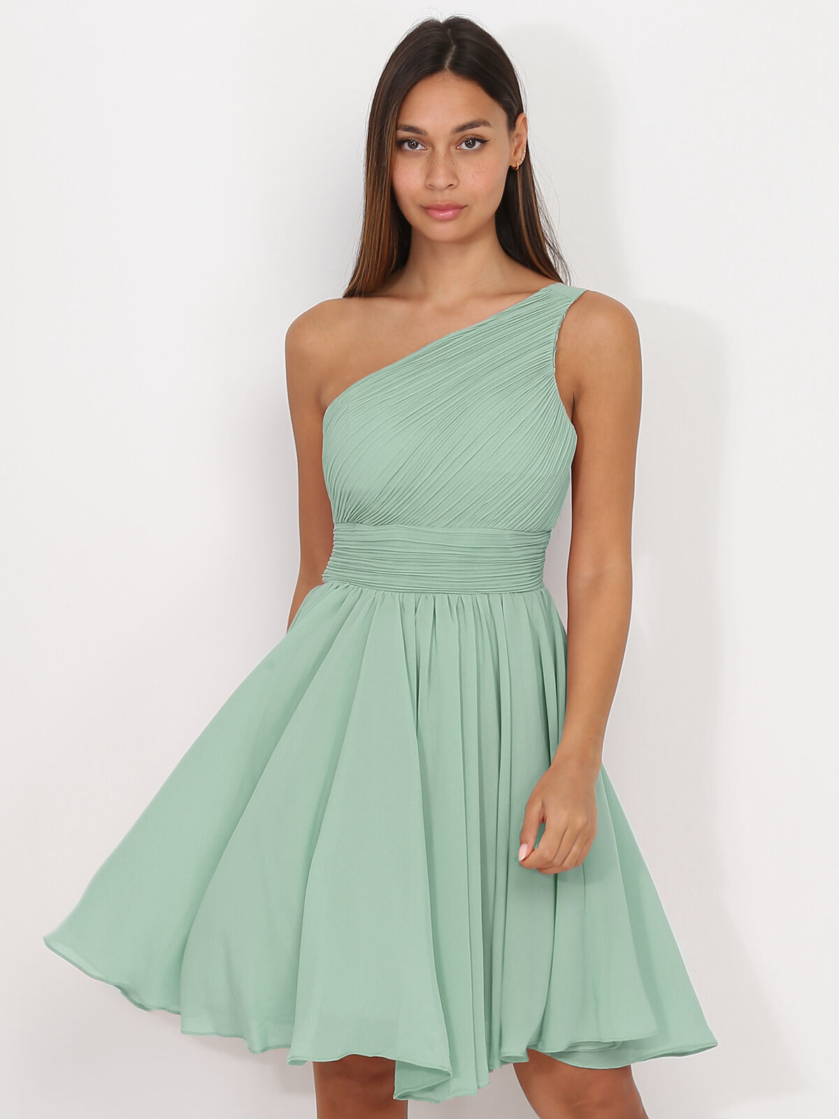 Robe asymétrique drapée- Vert clair