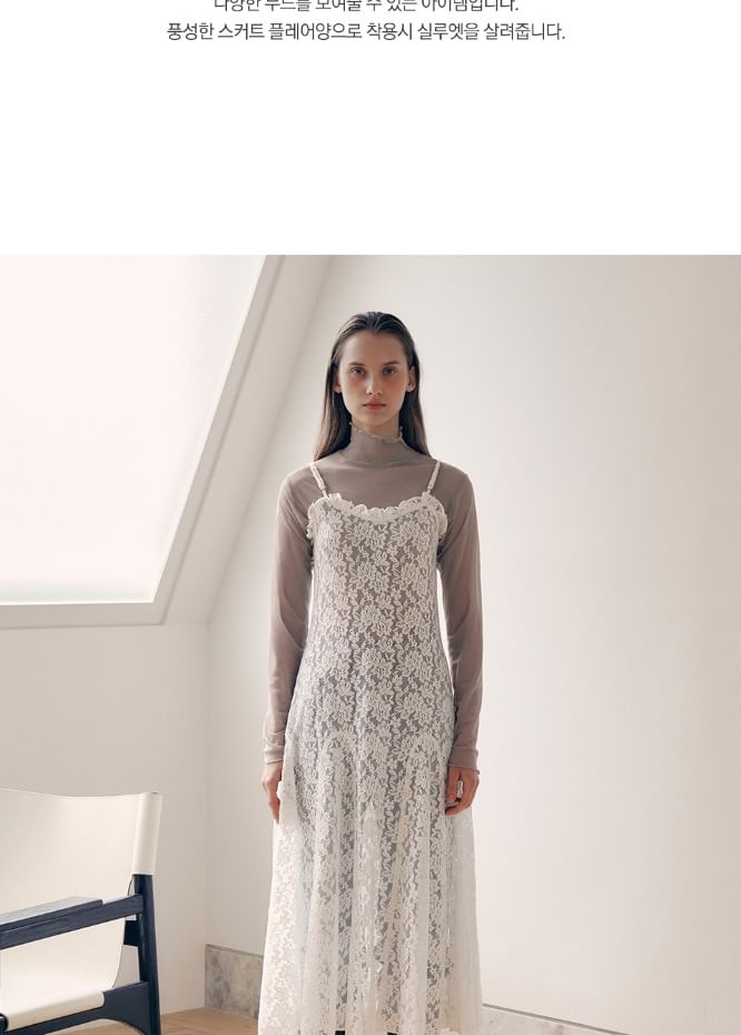rolarola - Spaghetti Strap Godet Lace Long Dress (White)