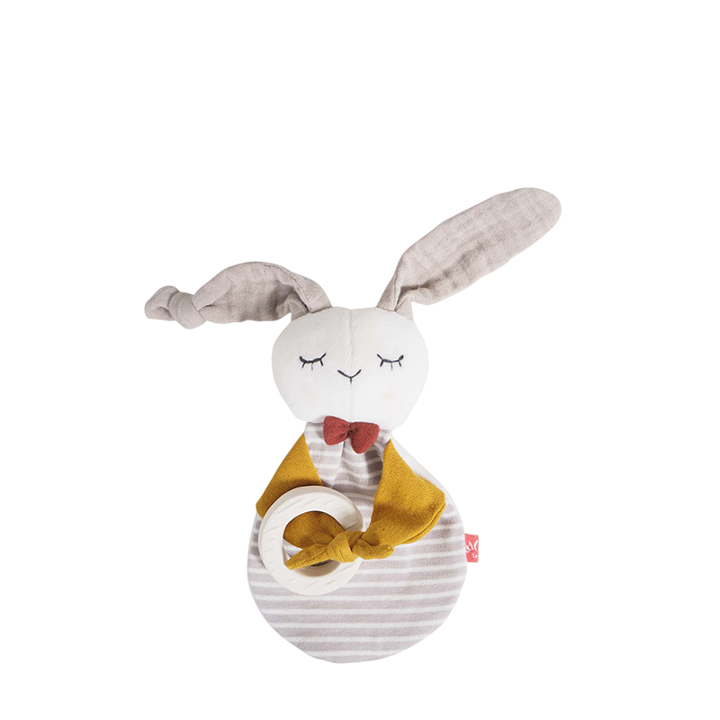 Kautschuk-Beissring mit Schmusetuch Hase Weiss