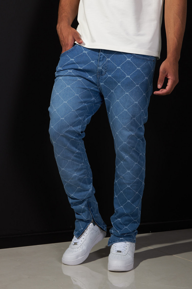 Jean bleu clair à motifs losange