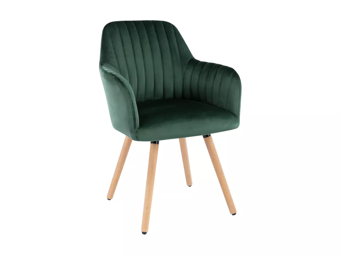 Chaise avec accoudoirs en velours et métal effet bois - Vert foncé - ELEANA