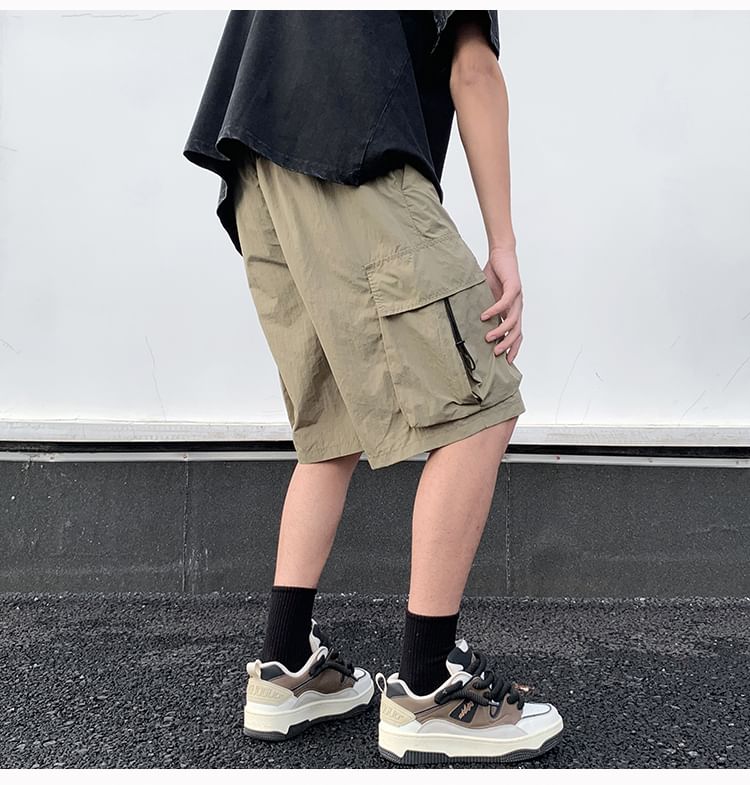 blastealle - Hoge taille, effen, wijde cargo shorts