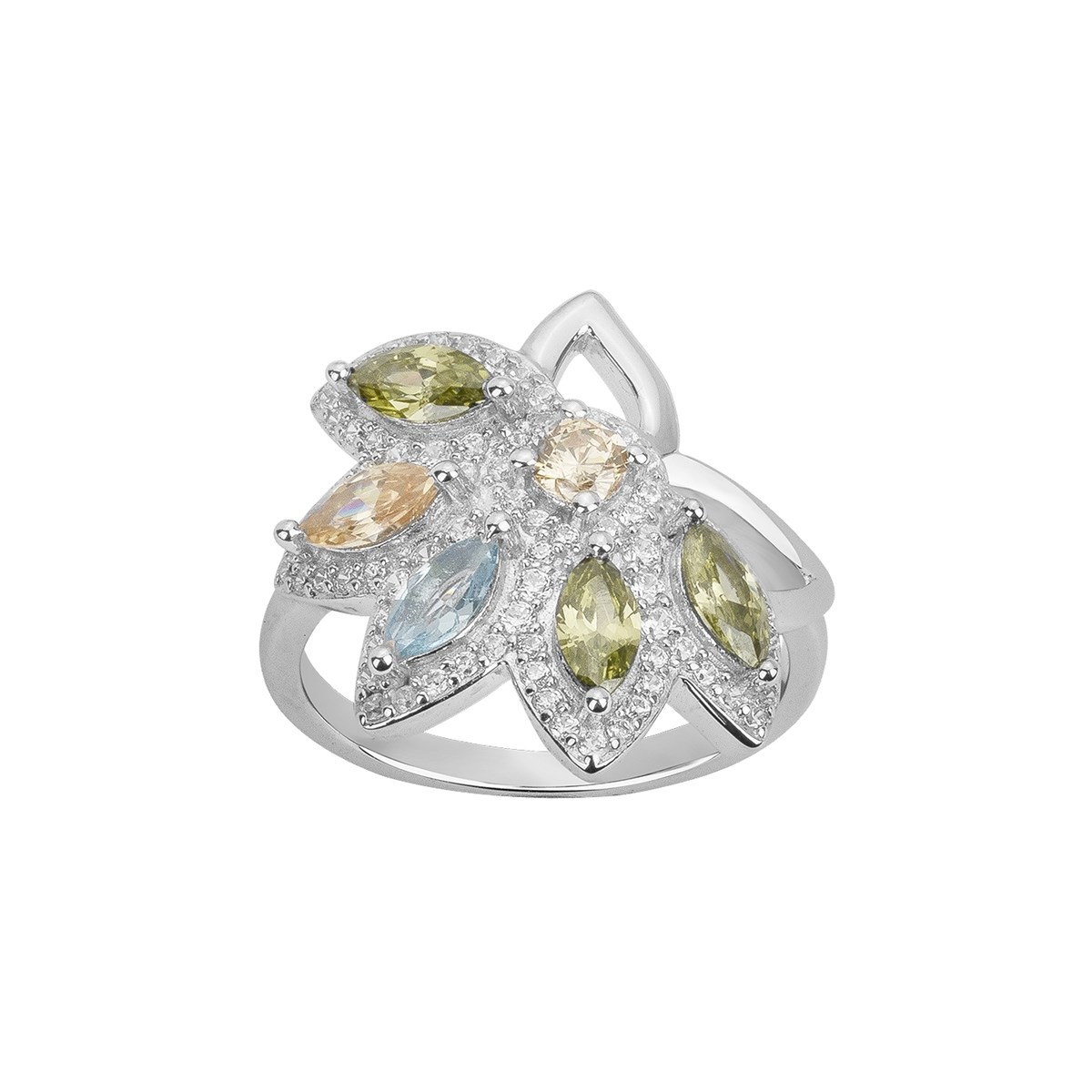 Bague en Argent avec oxyde de zirconium multicolore