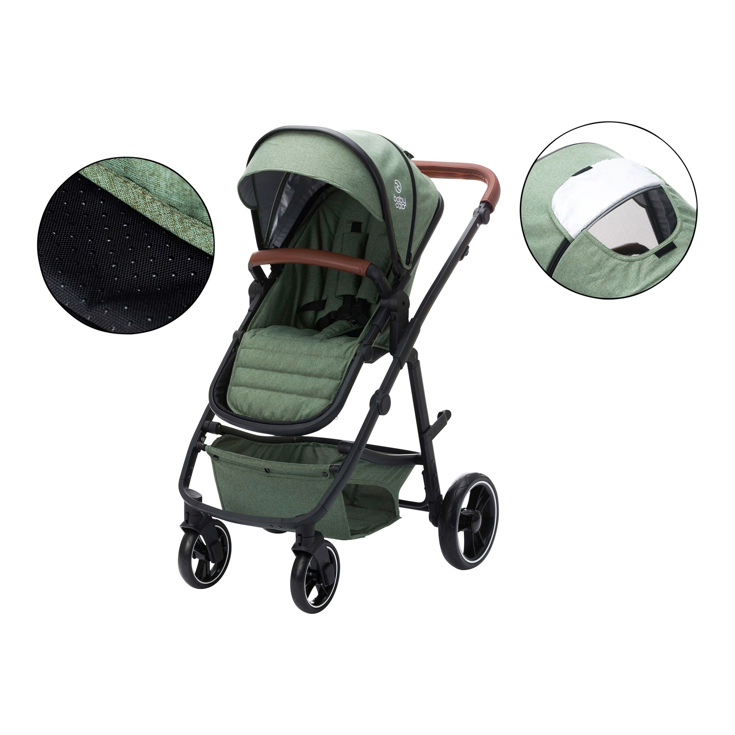 babycab Kombikinderwagen Stockholm Trio-Set (2024) inkl. i-Size Babyschale und Wickeltasche forest green