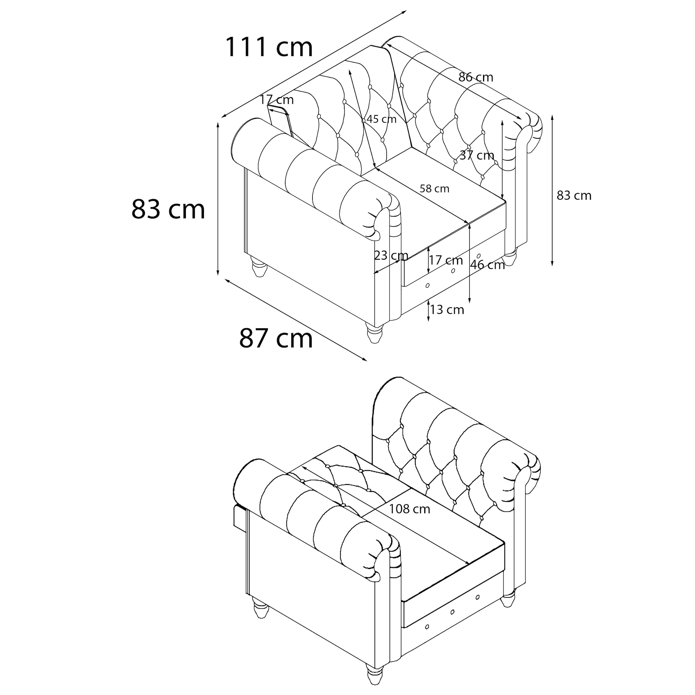 Dorel Home Chesterfield-Sessel »Felix II in Breit-Cord« mit Rückenlehne 3-fach verstellbar, Beine Massivholz, Sitzhöhe 46 cm