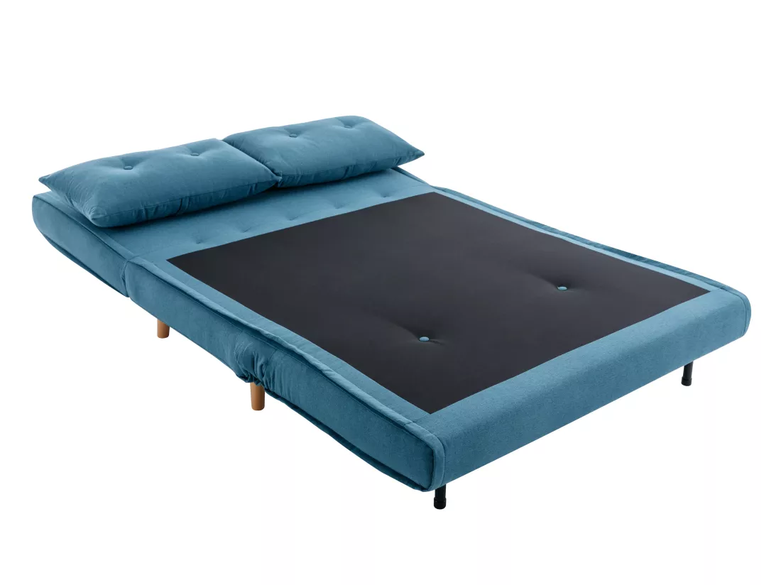 Canapé 2 places convertible en tissu bleu URIBIA