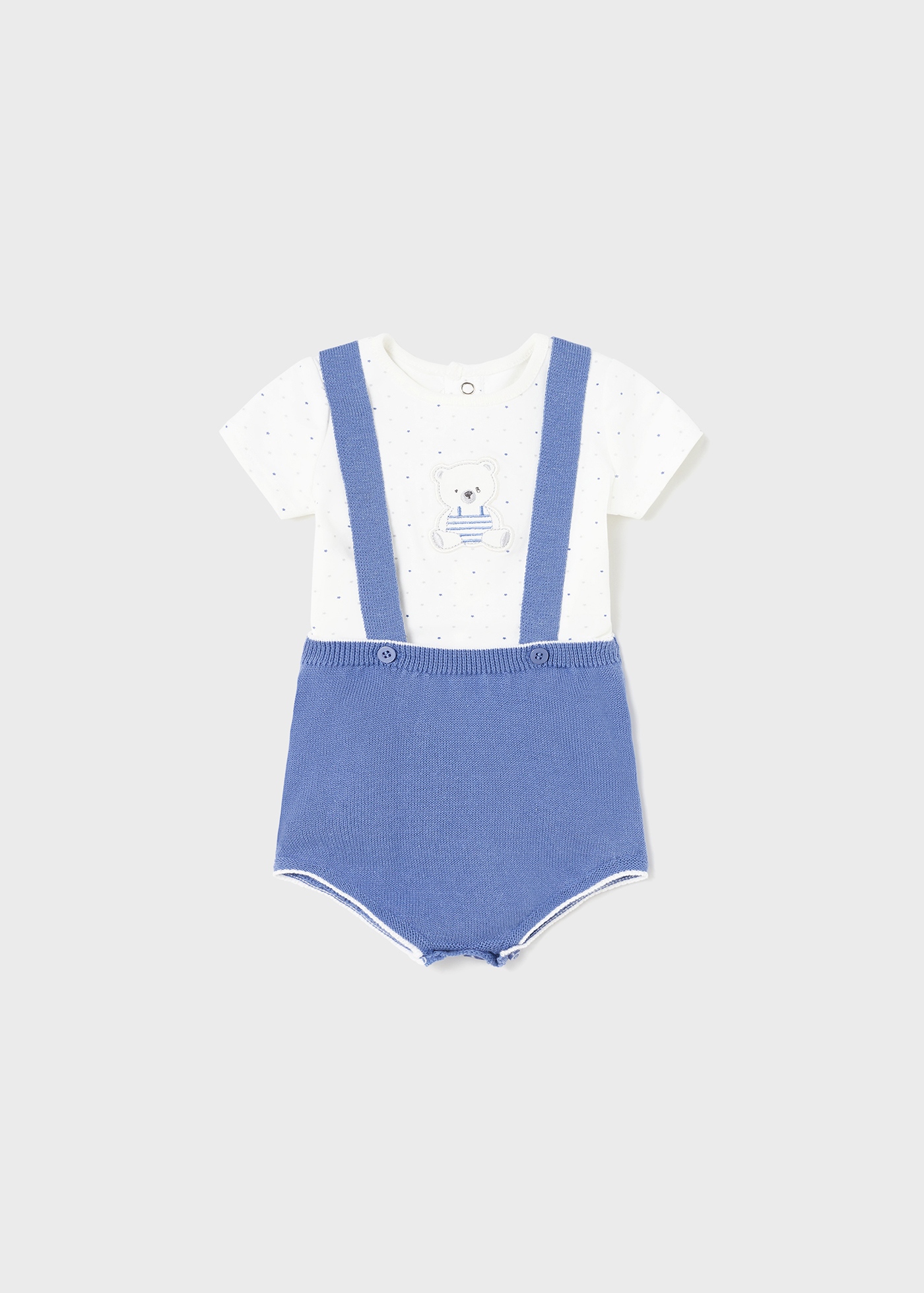 Conjunto de duas peças em malha de algodão sustentável para recém-nascidos.