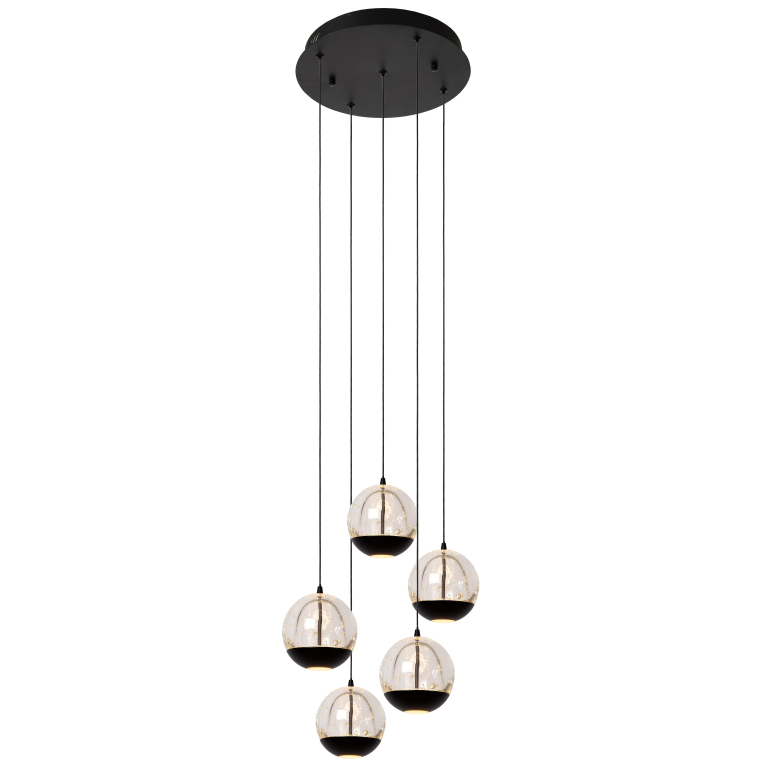 Lucide Sentubal cluster 5 hanglamp LED rond transparant/zwart