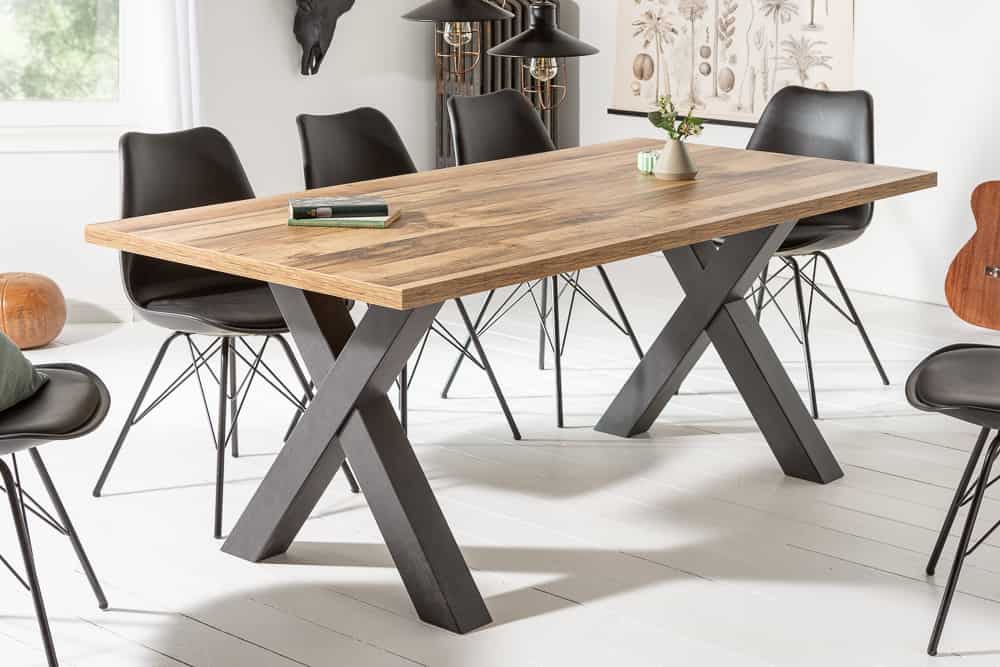 Industrial Esstisch MONTREAL 160cm natur schwarz Eichenholz-Design X-Gestell
