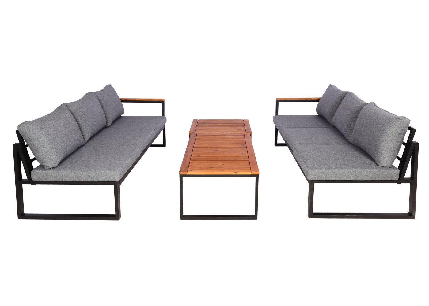 Garten-Garnitur MCW-L26, Gartenlounge Lounge-Set Sitzgruppe Sofa, Aluminium Akazie Holz MVG-zertifiziert ~ dunkelgrau