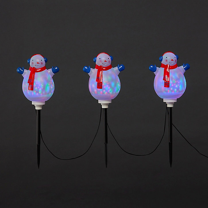 Bonhomme de neige lumineux à planter pour intérieur/extérieur, lot de 3