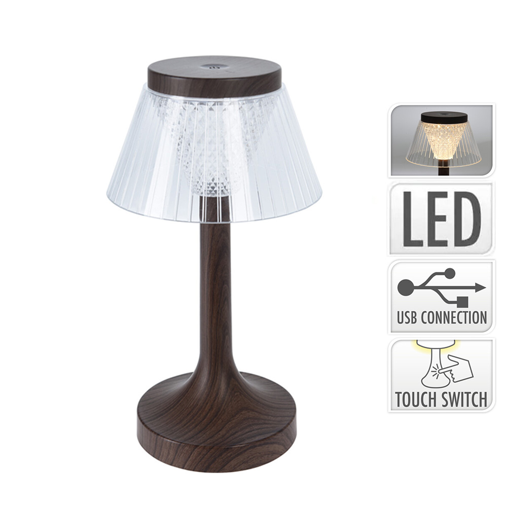 Lampe de table LED aspect bois rechargeable