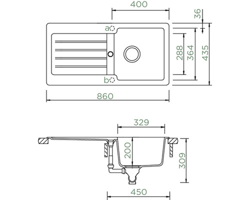 Schock Typos D-100S A spoelbak, 860 x 435 mm, onyx TYPD100SAGON