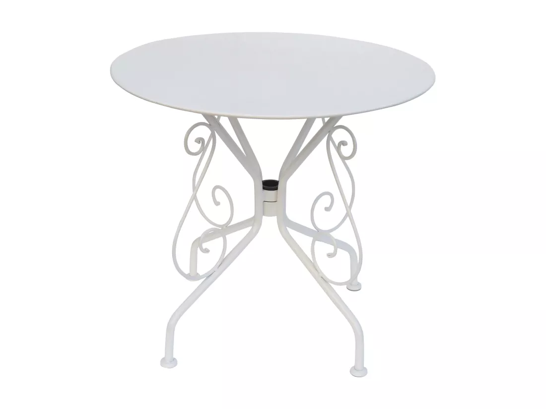 Salle à manger de jardin en métal façon fer forgé : une table et 4 chaises empilables - Blanc - GUERMANTES de MYLIA