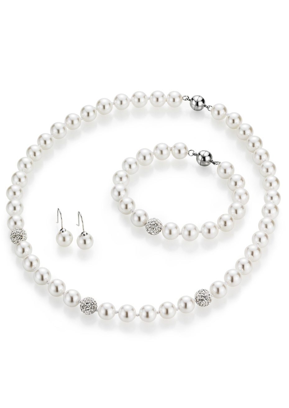 Firetti Schmuckset »Multipack Schmuck Geschenk Perlenkette Perlenarmband Perlohrhaken« (Set, 4 tlg.)  mit Muschelkernperlen und Kristallsteinen