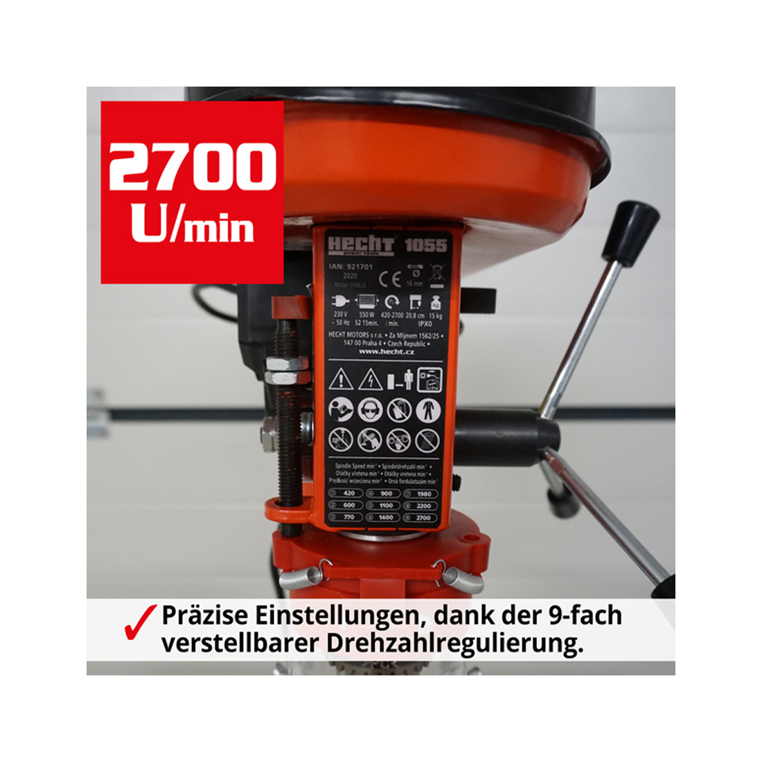 Hecht Standbohrmaschine 550 Watt, Höhe 610mm, Bohrfutter bis 16mm