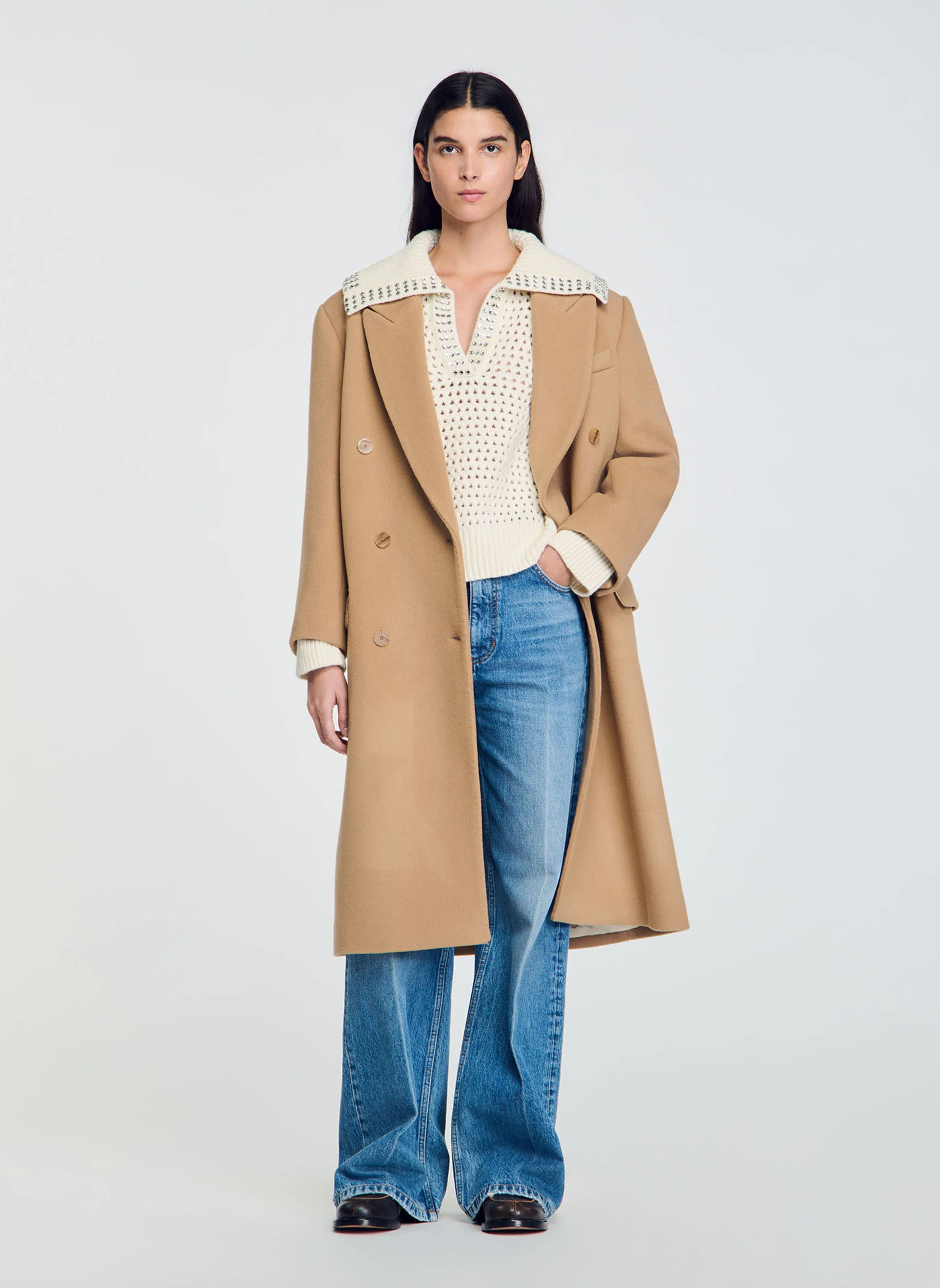 Pull en laine à col vareuse | Blanc