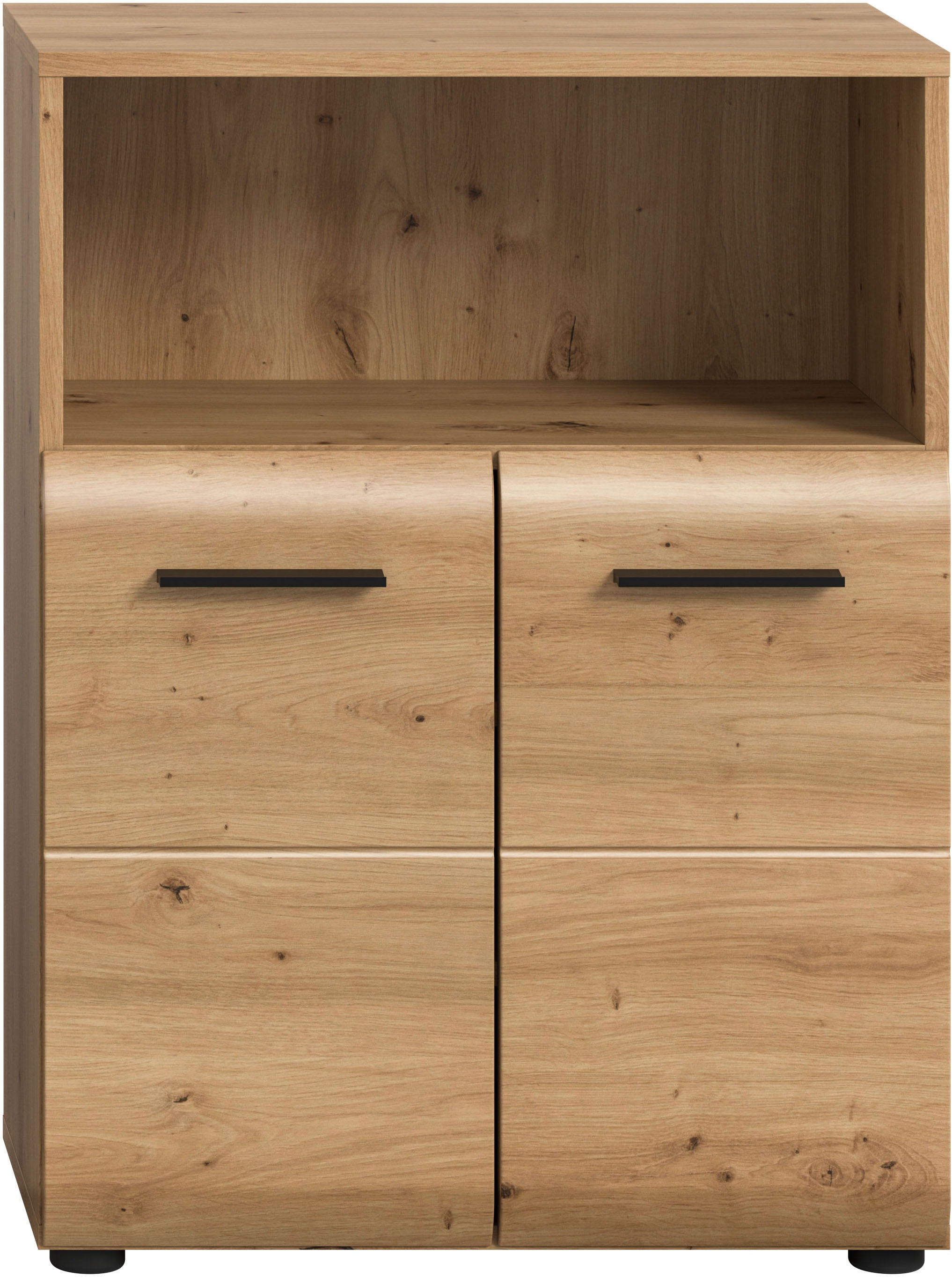 INOSIGN Stauraumschrank »FLORENZ, TOPSELLER!, Breite 60 cm, 2 Türen, 1 Fachboden, 1 offene Fach« TOPSELLER!,  hochwertige MDF Front, Griff schwarz, Badschrank, Bad