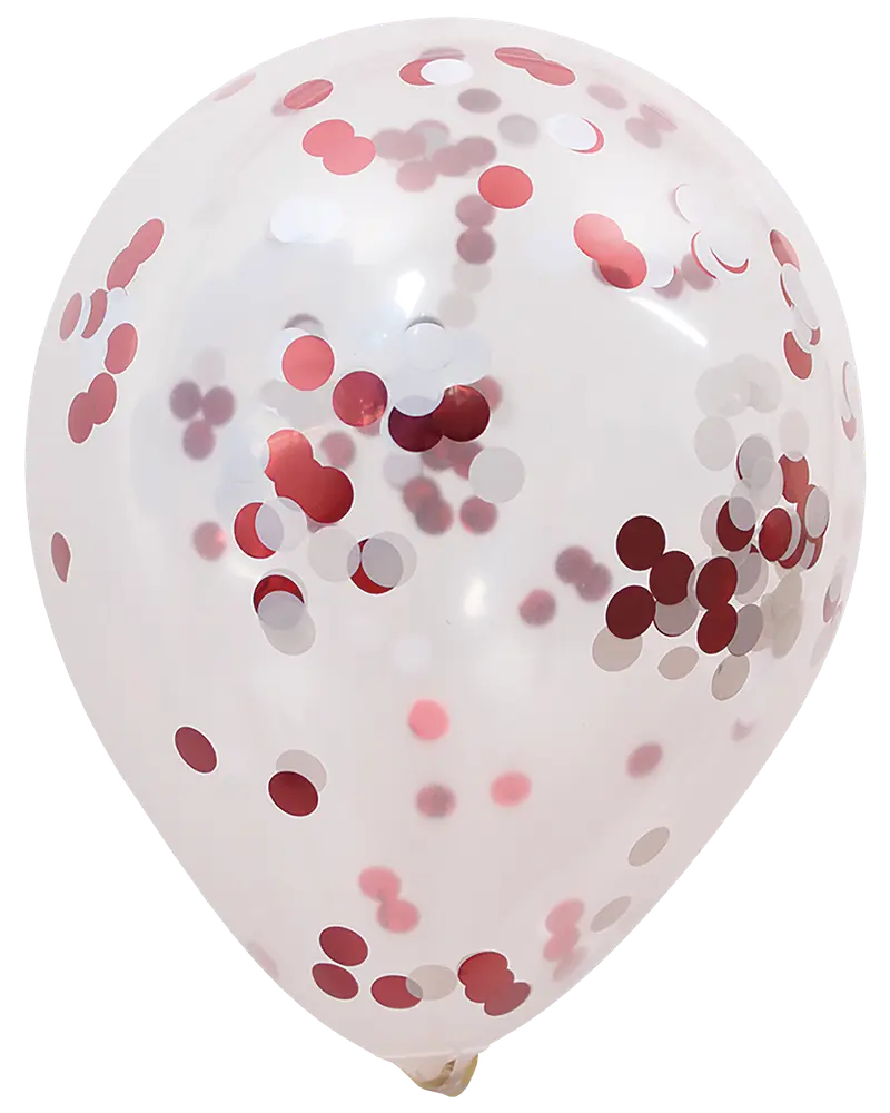 Konfettiballon Ø30 cm 5-pak - rød/hvid