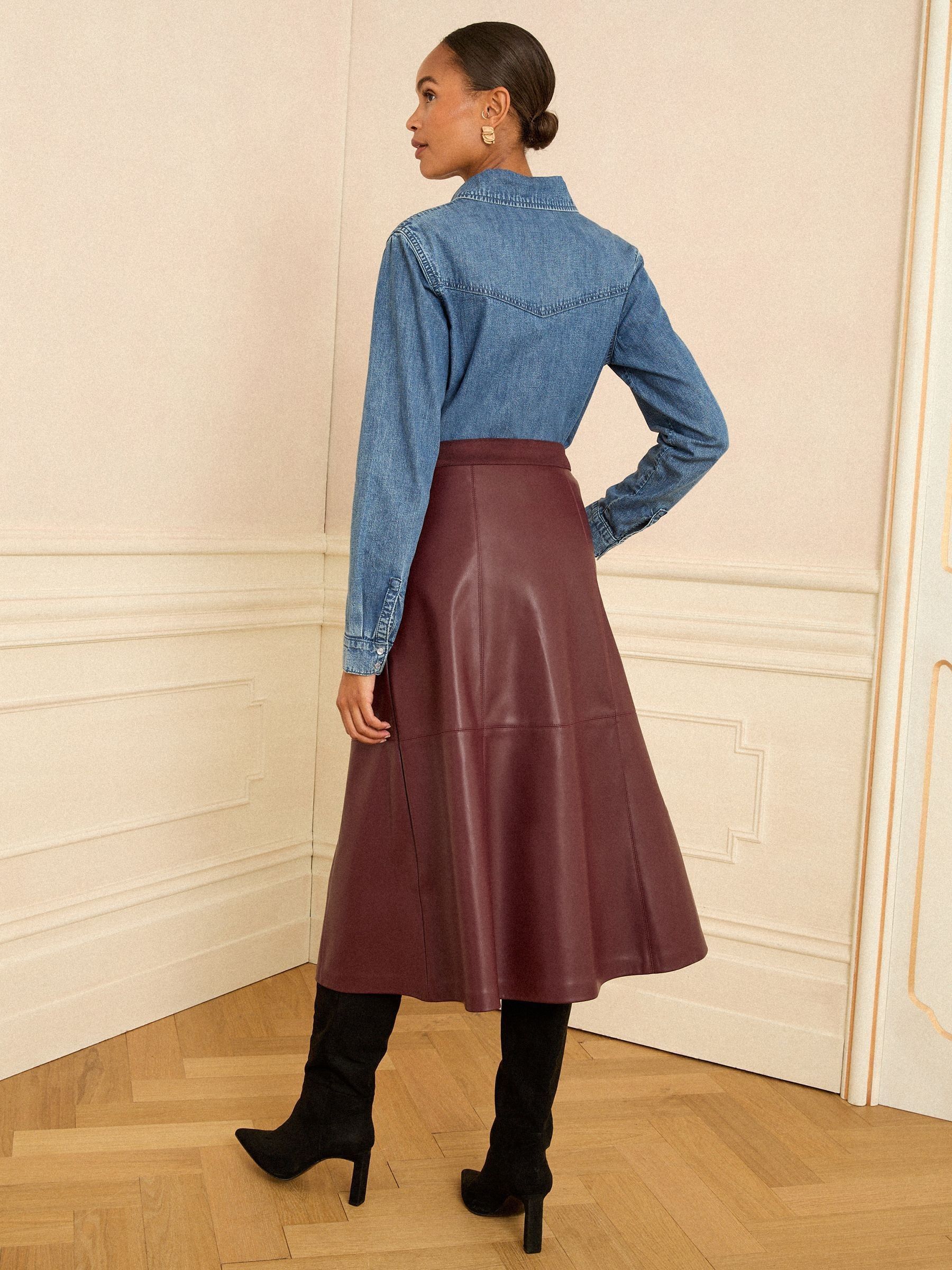 Kersrood - Love & Roses Fit en Flare imitatieleren midi-jurk