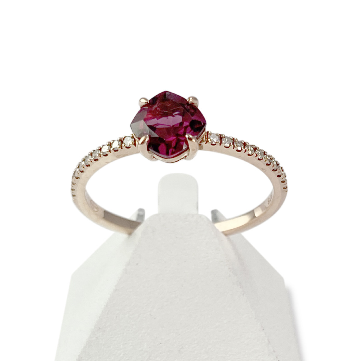 Bague d'occasion or 375 rose grenat rhodolite et diamants
