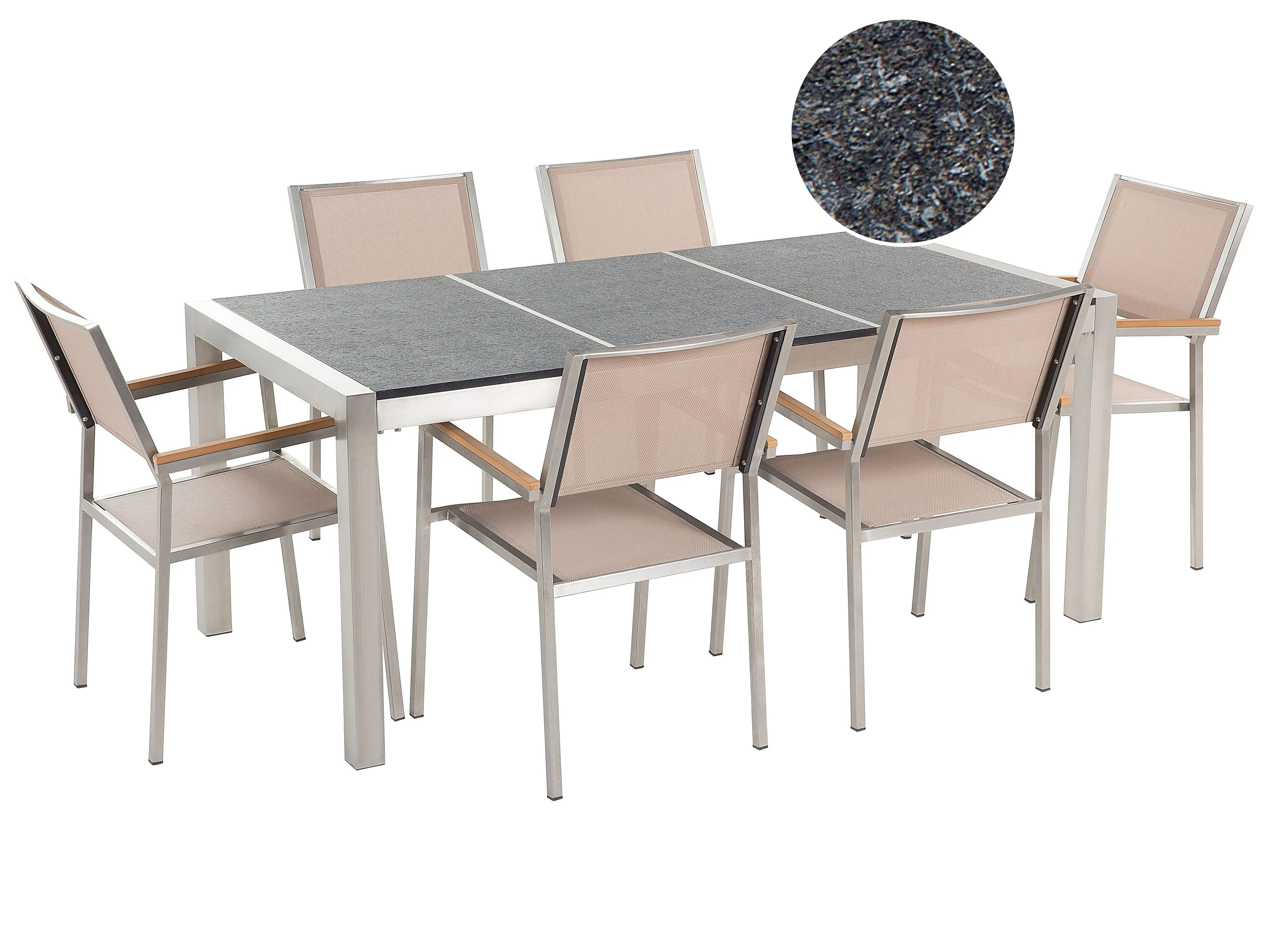 Tuinset 6-zits GROSSETO driedubbele plaat Basalt Gevlamd Zwart/beige