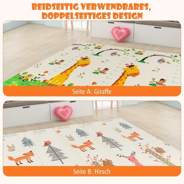 Baby lekematte sammenleggbar babymatte dobbeltsidig krypematte laget av XPE-materiale sjiraffhjort