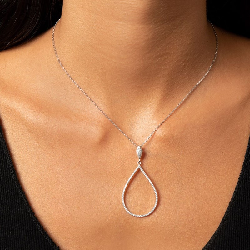 Collier Argent Forme Goutte Rhodié