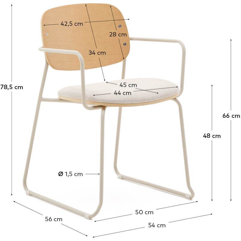 Chaise Meli en placage de frêne avec assise en chenille beige et structure en métal beige