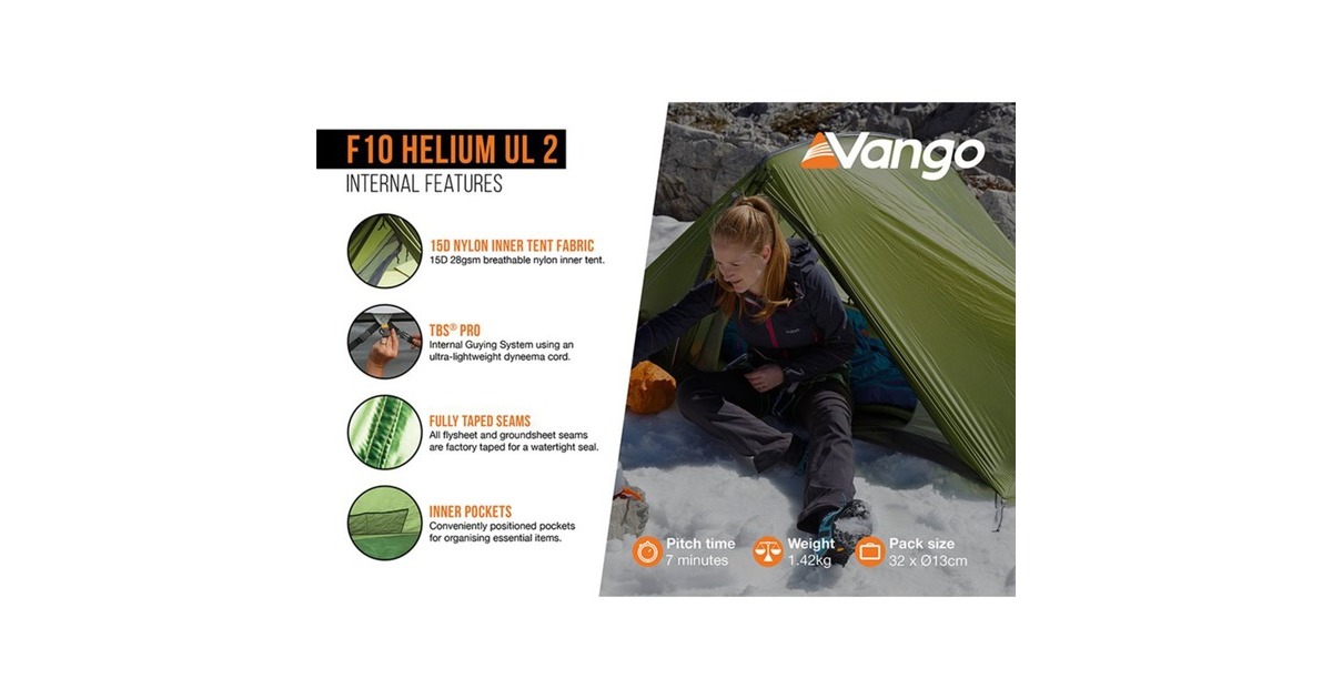 VangoF10 Helium UL 2 tent  (Donkergroen, 2025 model)