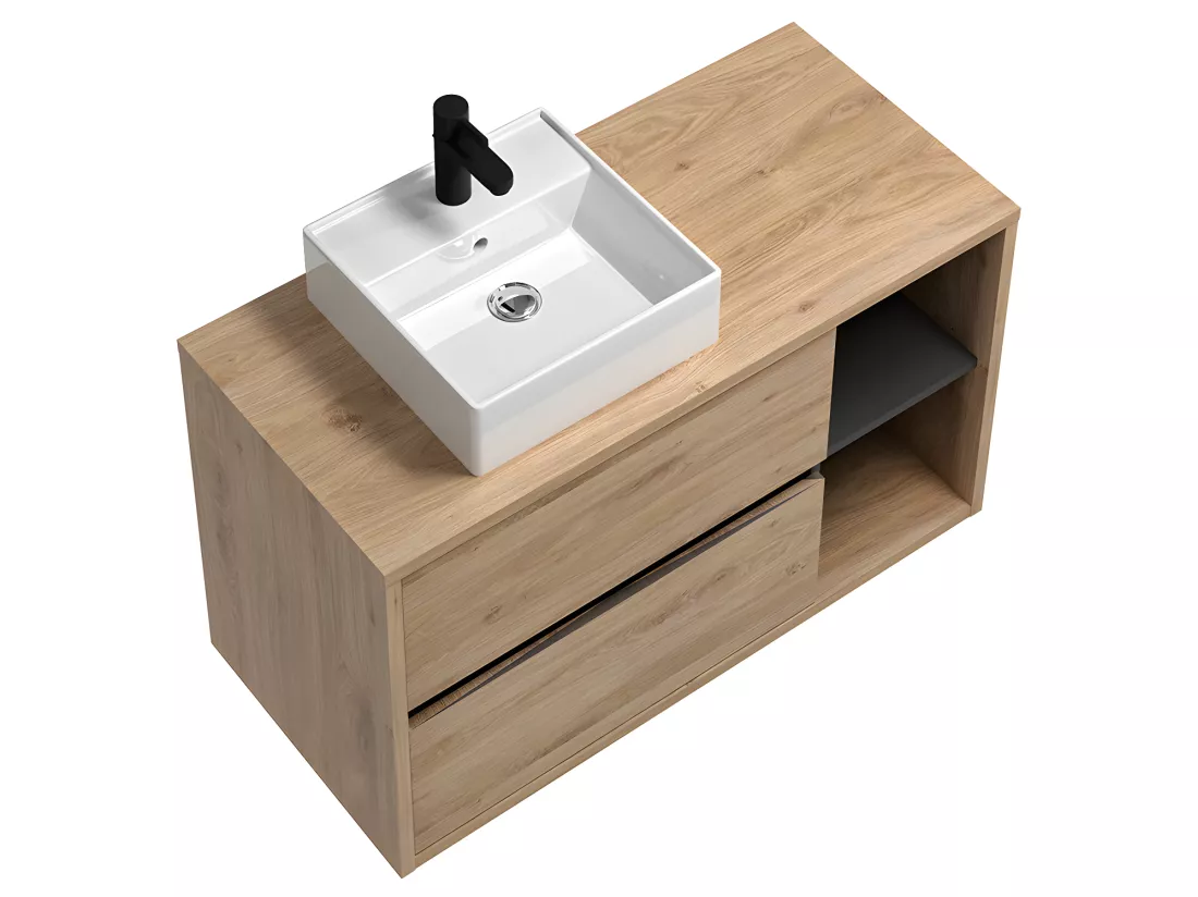 Meuble de salle de bain suspendu avec vasque carrée et armoire de toilette - coloris naturel - 100 cm - PURNAL
