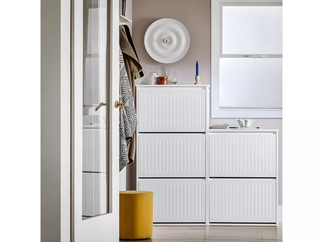 SoBuy Meuble à Chaussures Meuble d'entrée Meuble de Rangement à Chaussures avec 3 Abattants pour Petite Entrée Couloir, Blanc, LPH 61x26x120 cm, FSR165-H-W