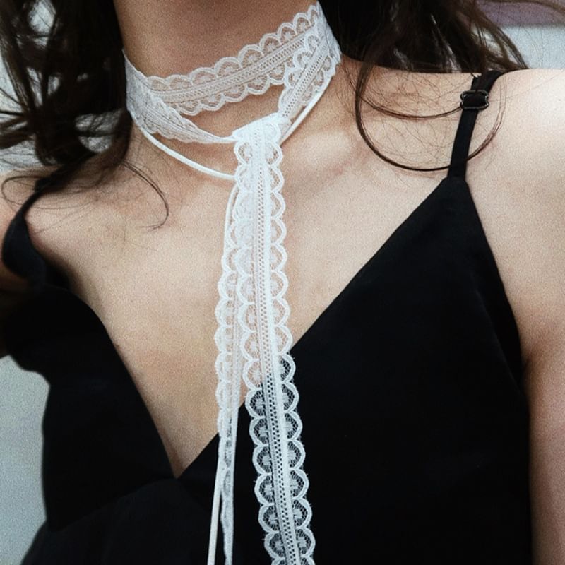 Seirios - Set: kanten skinny sjaal + strikchoker